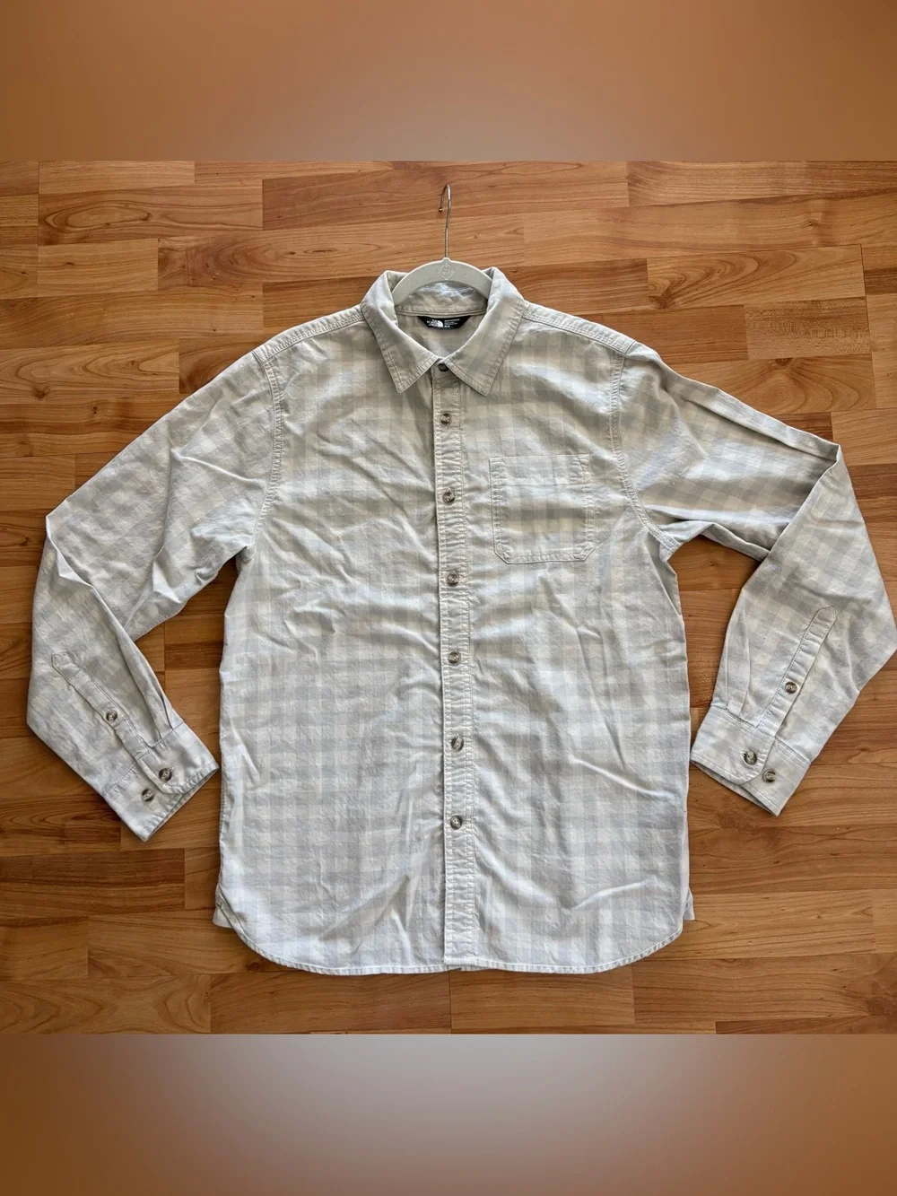 The North Face Men’s Light Gray Plaid Button-Down Shirt
